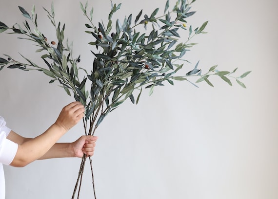40.5" Artificial Gray-green Olive Leaf Branch, Artificial Wedding Greenery, Fake Plant, Home/Kitchen Decoration, DIY Florals Centerpieces,