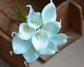 Egg Blue Real Touch Calla Lilies, DIY Wedding Bouquet (9pcs), Artificial flower