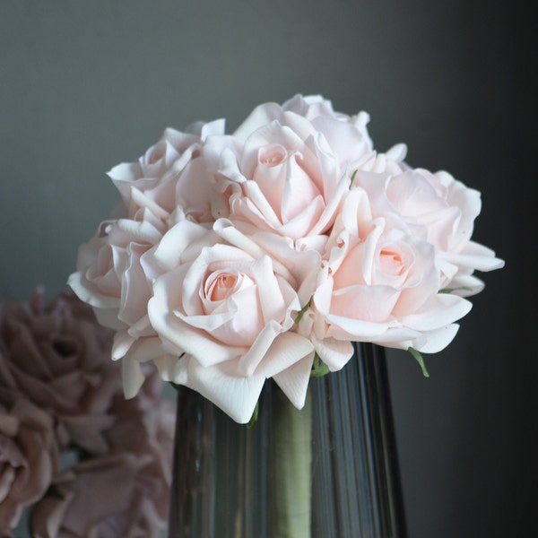 Beige Blush Roze Real Touch Rose Bundel, Faux Rose Boeket, Kunstmatige Bloem Bruiloft / Home Decoratie, Handgemaakte Geschenken