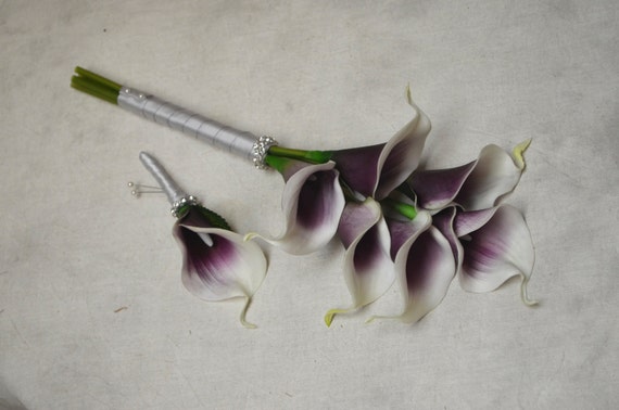 Purple Picasso Calla Lilies Natural Touch Silk Bridesmaid | Etsy