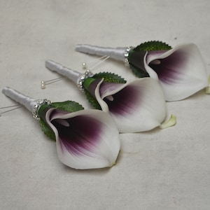 3 Plum Purple Picasso Calla Lily Boutonnieres Real Touch - Etsy