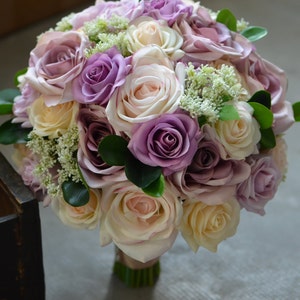 Mauve Roses Bridal Bouquet Real Touch Roses Mauve Blush Champagne Wedding Bouquets Silk Bridal Bouquets image 4