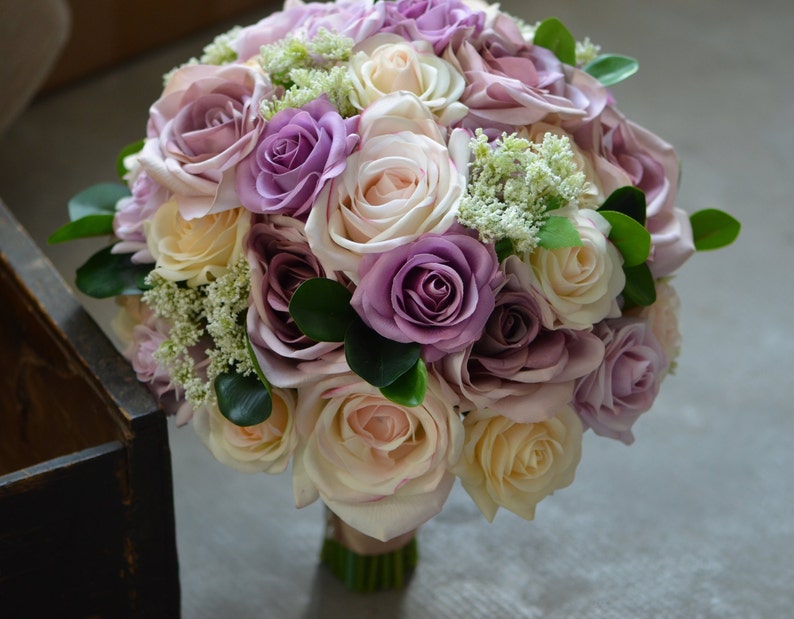 Mauve Roses Bridal Bouquet Real Touch Roses Mauve Blush Champagne Wedding Bouquets Silk Bridal Bouquets image 4