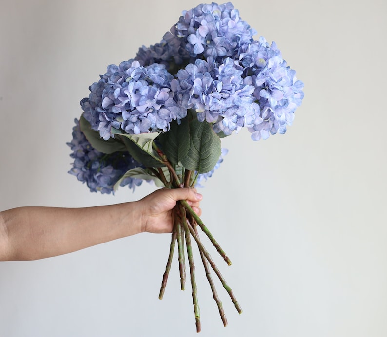 20 Blue Dried Look Hydrangeas, Fake Spring Summer Artificial Hydrangeas Branch, DIY Forals/Wedding Home Decor/DIY Bouquets, Gifts for Her image 8