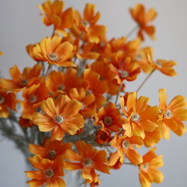 23.5"Orange Artificial Cosmos Flowers Branch, Faux Spring Summer Wild Flower, DIY Floral/Wedding/Home/Kitchen Decoration, Centerpieces, Gift