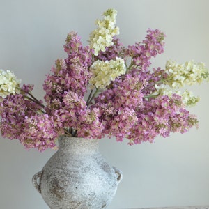 Branche de lilas rose mauve imitation vrai toucher 24,8 pouces, hortensias lilas artificiels crème, feuillage floral bricolage décorations de mariage/maison/cuisine image 7