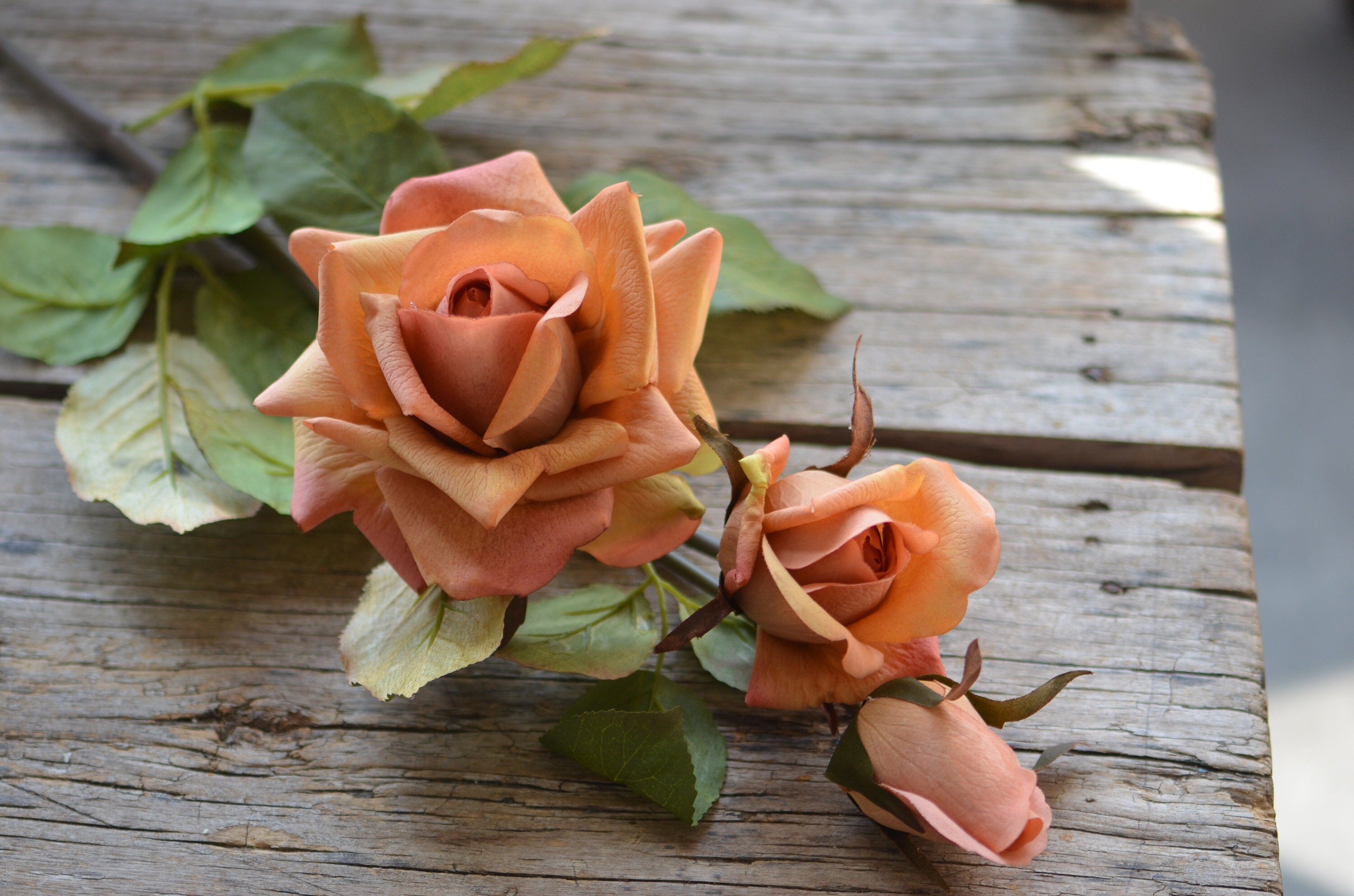 3 Heads, Orange Real Touch Fake Roses, Fall Orange Artificial Roses ...