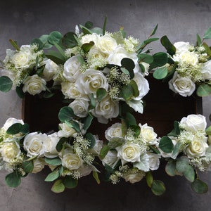 Rustic Ivory Rose Bridal Bouquet: Real Touch Eucalyptus Wedding Flowers