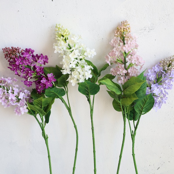 24.4" Artificial Lilac Flower Branch, High-quality Artificial spring flowers, White Purple Fake lilac stem, DIY Floral/Home Ceneterpieces