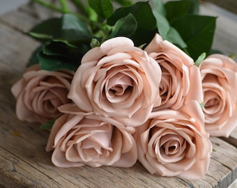 25 "Dusty Pink Faux Real Touch Tan Beige Garden Roses, Kunstmatige DIY Florals | Bruiloft / Home Decoratie | Geschenken, DIY Boeketten/Centerpieces