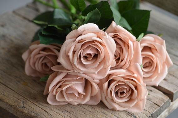 25 Dusty Pink Faux Real Touch Tan Beige Garden Roses, Artificial DIY  Florals Wedding/home Decoration Gifts, DIY Bouquets/centerpieces 