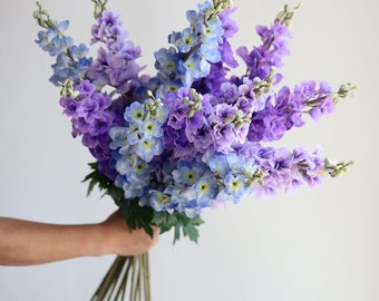 31.5" Real Touch Artificial Delphinium Blossom Branch, Blue Purple Spring Flowers, DIY Floral/Wedding/Home/Holiday Decoration, Gifts for Her