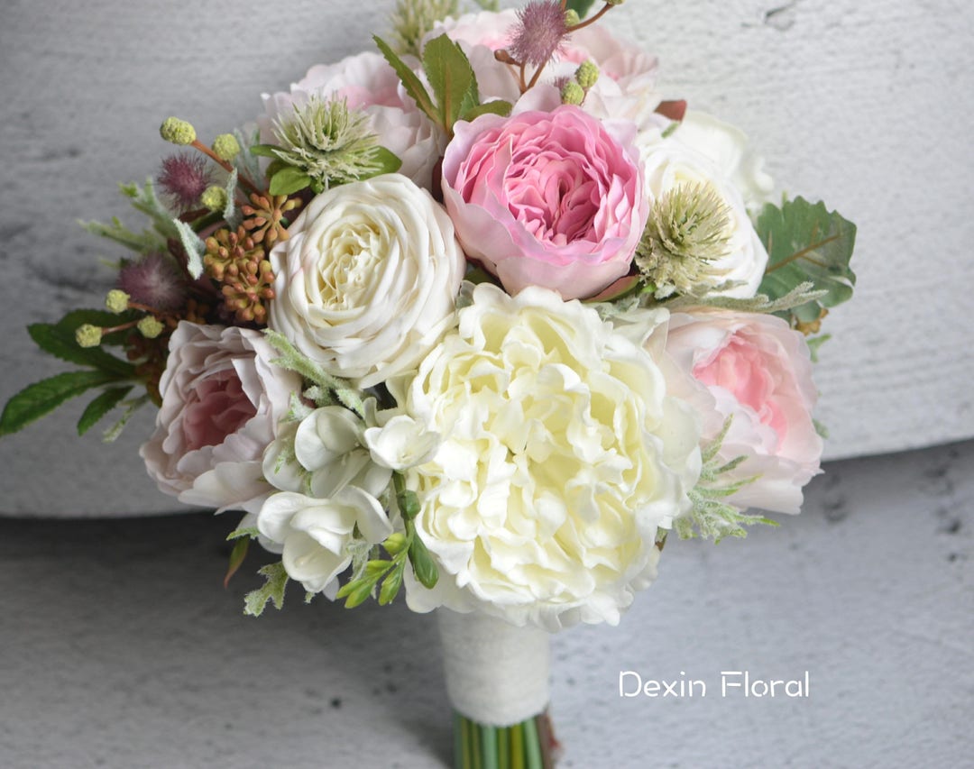 Peonies Bouquets Pink White Real Touch Ponies Bouquets White Rose