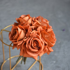5 Heads Real Touch Rose Bundle, Burnt Orange/Terracotta, DIY Floral Supply | Wedding/Home/Kitchen Decoration | Gift, DIY Bouquet/Centerpiece