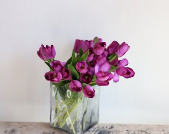 Purple Real Touch Tulip Flowers - 14", Spring Faux Flower Branch, Fake Spring Blooms, Wedding/Home Decoration, DIY Bouquet/Centerpieces