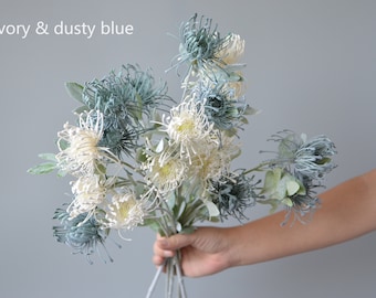 Vintage Wildflowers Fillers, Artificial Wildflowers, Dusty Blue, Unique Table Centerpieces