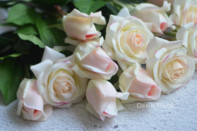 Real Touch Light Blush Roses Buds Silk Roses DIY Wedding Flowers Silk Bridal Bouquets Wedding Centerpieces