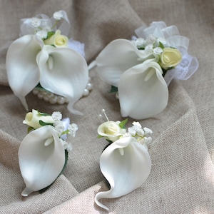 Ivory White Calla Lily Mother Corsages Dads Boutonnieres Wedding Corsages imagem 1