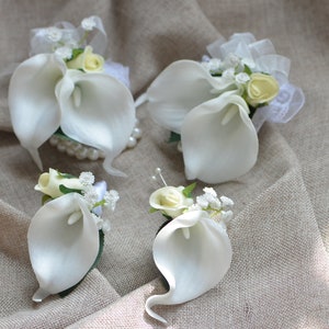 Ivory White Calla Lily Mother Corsages Dads Boutonnieres Wedding Corsages