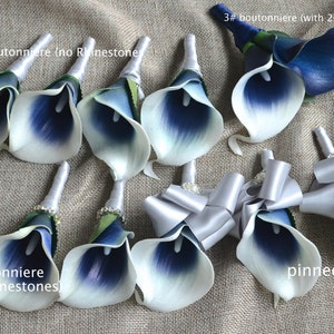 Navy Picasso Boutonnieres calla Lily Boutonnieres Real Touch Flowers Silk Wedding Flowers Package