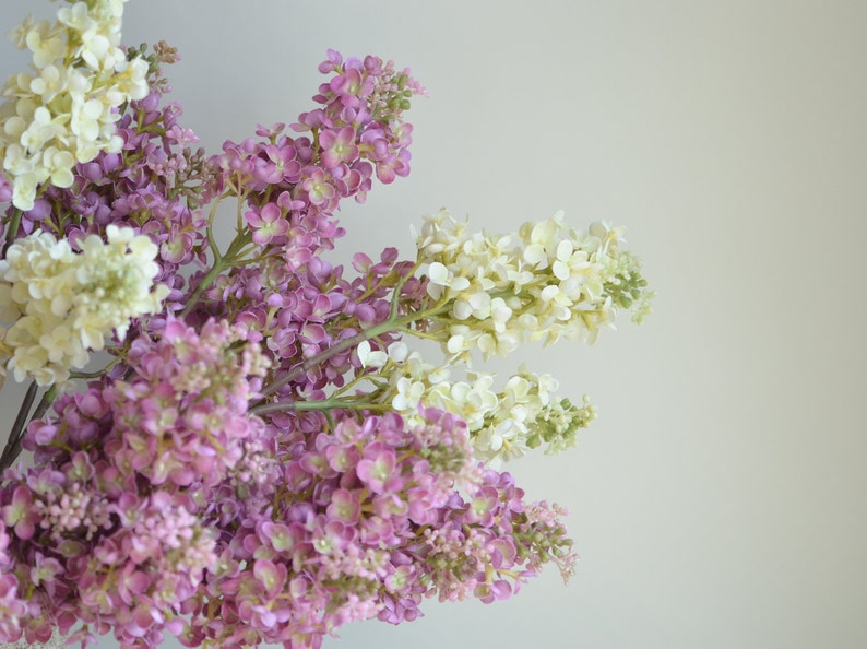 24.8 Real Touch Faux Mauve Pink Lilacs Branch, Cream Artificial Lilacs Hydrangeas, DIY Foliage Floral Wedding/Home/Kitchen Decorations image 8