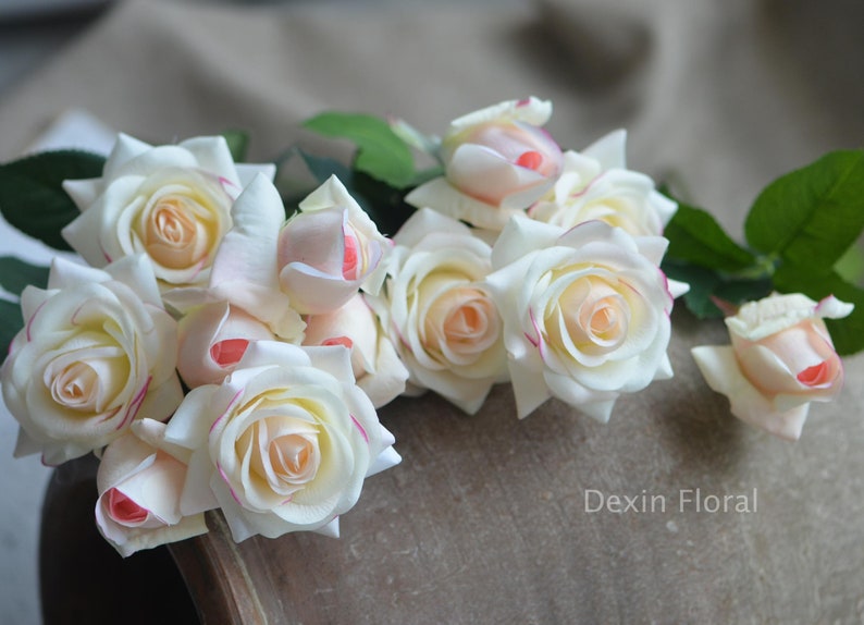 Real Touch Light Blush Roses Buds Silk Roses DIY Wedding Flowers Silk Bridal Bouquets Wedding Centerpieces