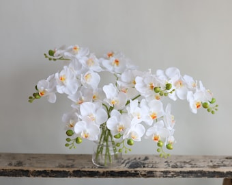 17.7“ White Faux Real Touch Phalaenopsis Orchid, Spring Plant Stem, DIY Centerpieces/Florals/Office/Wedding/Home Decorations | Gifts For Mum