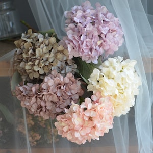 Ortensie vintage verde avorio rosa viola, beige polveroso aspetto essiccato, ortensie artificiali, decorazioni autunnali per la casa