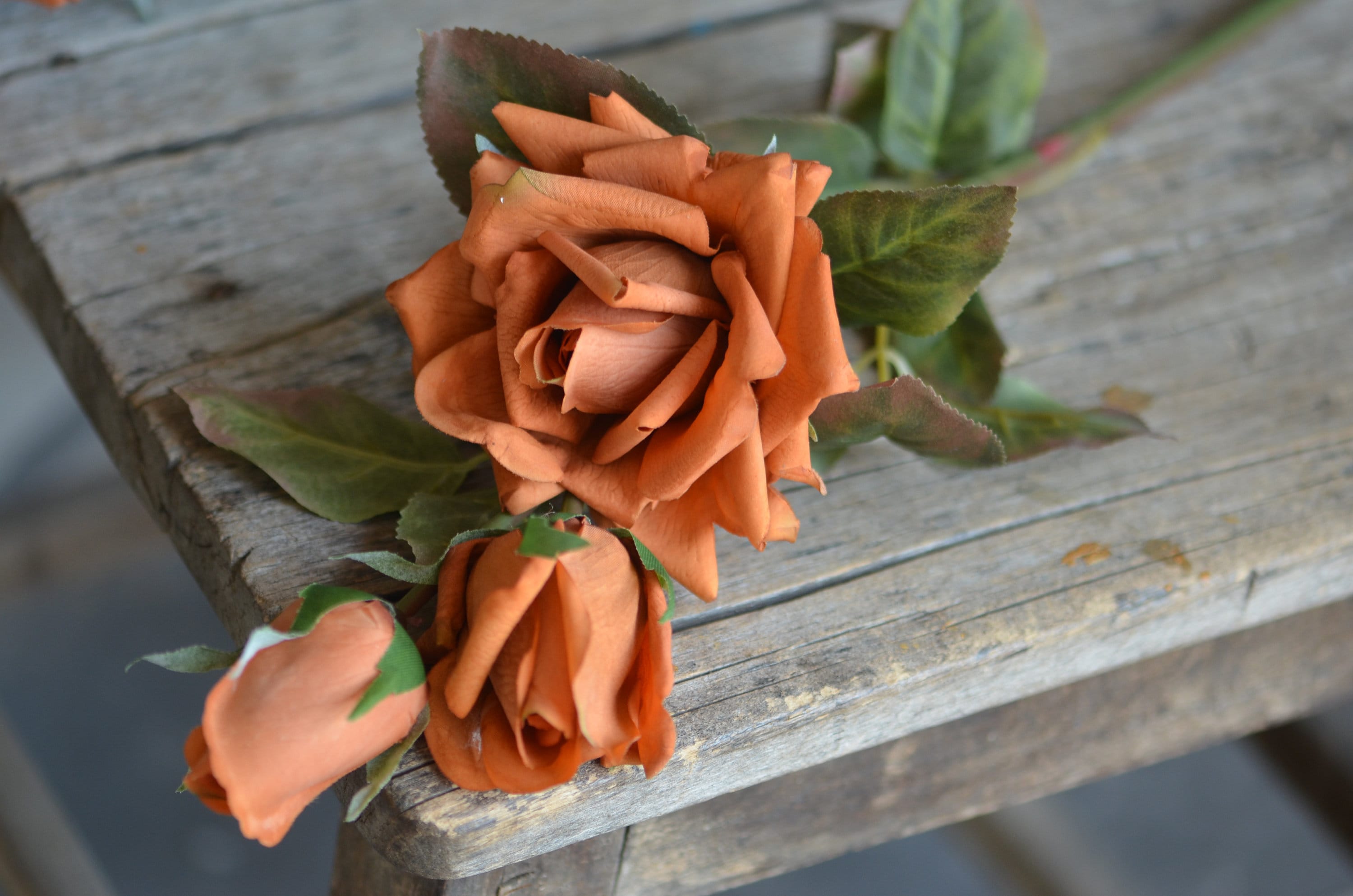 Terracotta, Toffee Real Touch Roses, Burnt Orange Fake Artificial