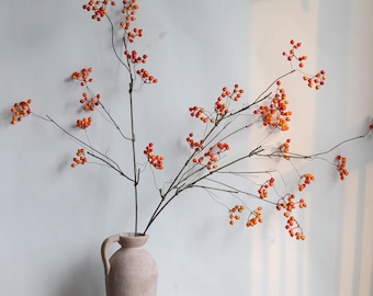 43" Artificial Berry Large Branch: Faux Plant, Fall Winter Branch In Orange