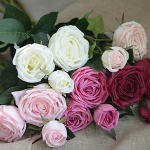 Veelkleurig-echte aanraking nep-bordeauxrode koolrozen, blozende rozen, doe-het-zelfbloemen | Bruiloft/Thuis/Keukendecoratie | Cadeaus, doe-het-zelfboeketten