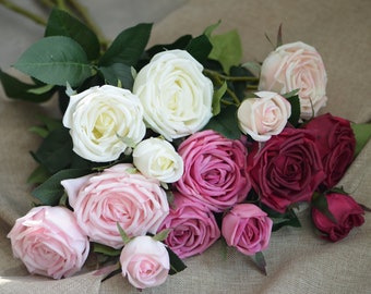 Multi Color-Real Touch Faux Burgunder Cabbage Rosen, Blush Roses Spray, DIY Florals | Hochzeit/Heim-/Küchendekoration | Geschenke, DIY Blumensträuße