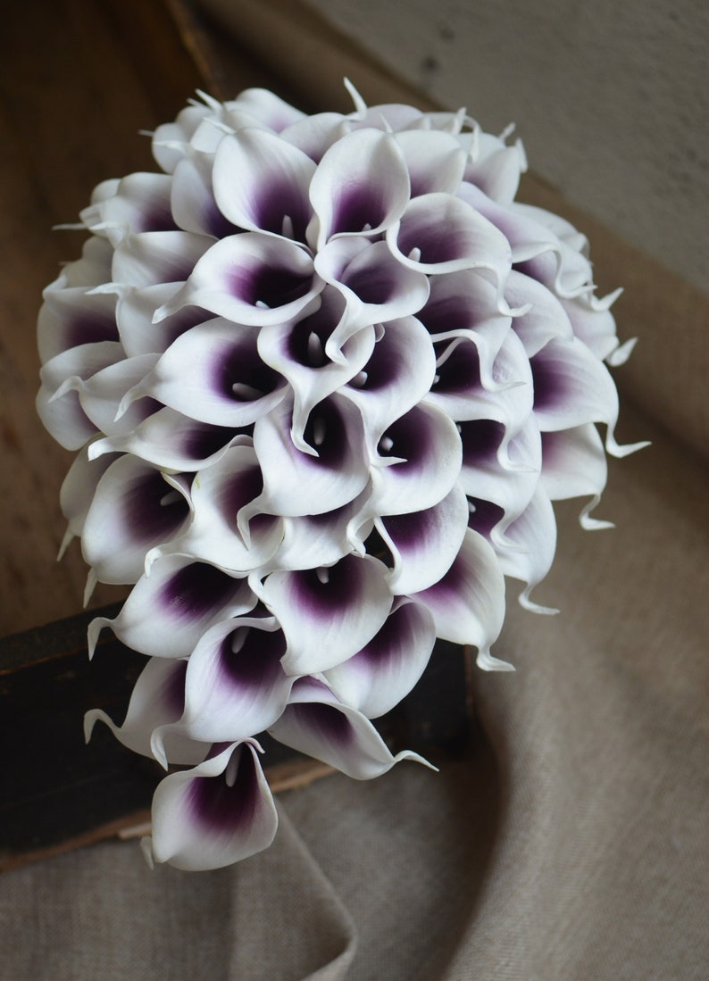 Cascade Purple Picasso Calla Lilies Bridal Bouquet Real Touch Etsy