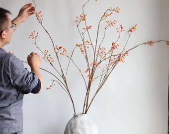 55" Faux Orange Berry Branch Stem, Decorative Plant Stem, Minimalist Style, Artificial Plant, Office/Wedding/Home Decoration/Gifts