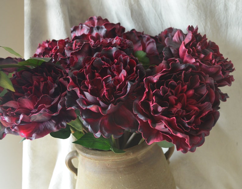 Dark Burgundy Peonies, Real Touch PU Flowers, DIY Silk Wedding, Bridal Bouquets, Wedding Table Centerpieces image 2