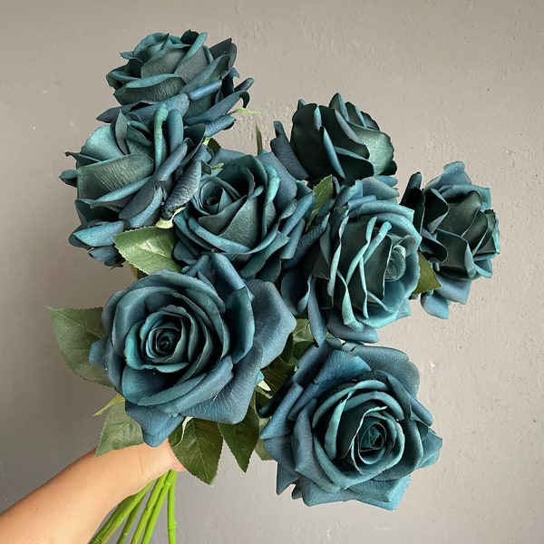 29.5" Oasis Green/Teal Artificial Real Touch Big Roses, Wedding/Home/Holiday Decorations, Gifts For Mom, DIY Florals/Bouquets/Centerpieces