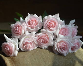 Real Touch Silk Roses Pale baby Pink Roses DIY Wedding Flowers Silk Bridal Bouquets Wedding Centerpieces