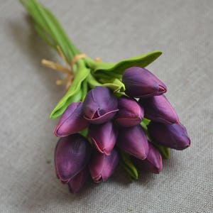 Tulipani viola Fiori di tocco reale Mini tulipani Fiori nuziali fai-da-te - 12 steli