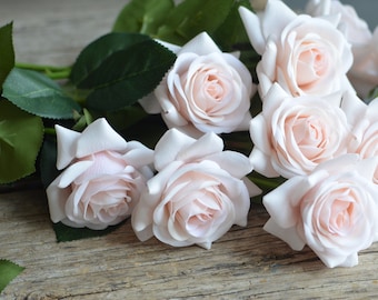 Ljusrosa rosor med äkta touch, gör-det-själv-blommor, 40 cm stjälk, konstgjord blomma