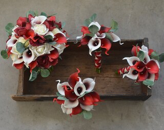 10 Fiori In Chiffon Con Perle E Strass – Diametro 6 Cm – Rosa/Rosso – Decorazioni Per Matrimoni, Bomboniere, Fai Da Te