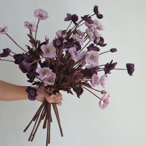 20&quot; Fall Dusty Purple Lilac Faux Poppy Flowers Branch-4 Blooms Each Spray, Realistic Poppy, Wedding/Home/Kitchen Decorations, DIY Florals
