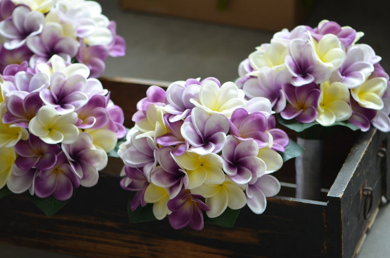 Lavender Real Touch Tropical Plumeria Bouquets Ivory Yellow Etsy