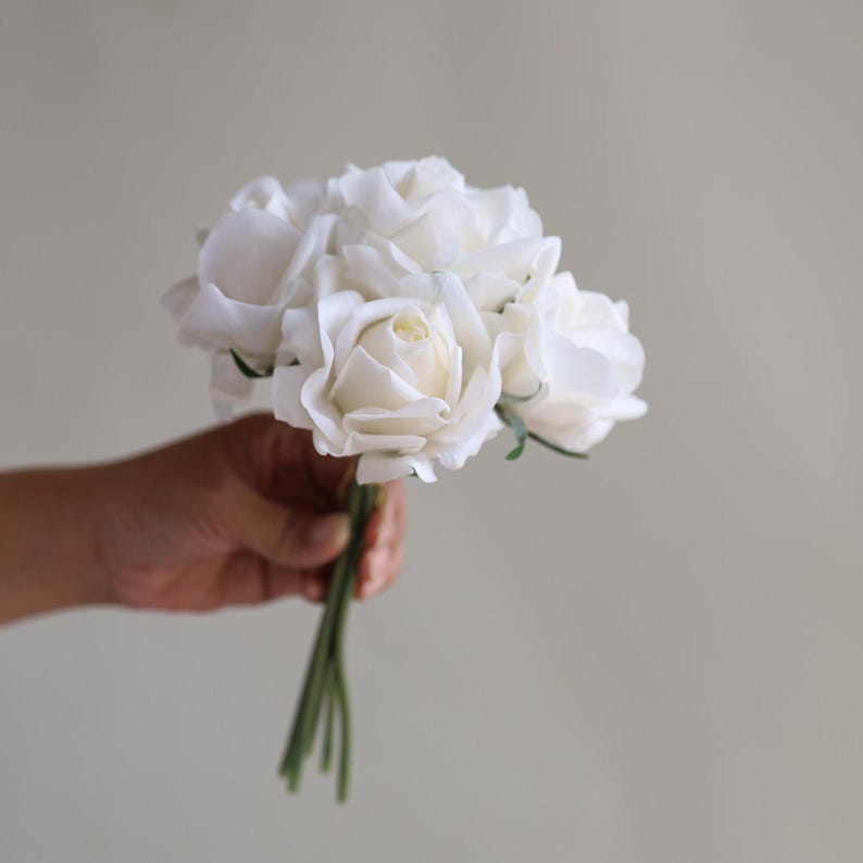 5 Stems Real Touch White Roses Bundle, Artificial Flowers, DIY Florals