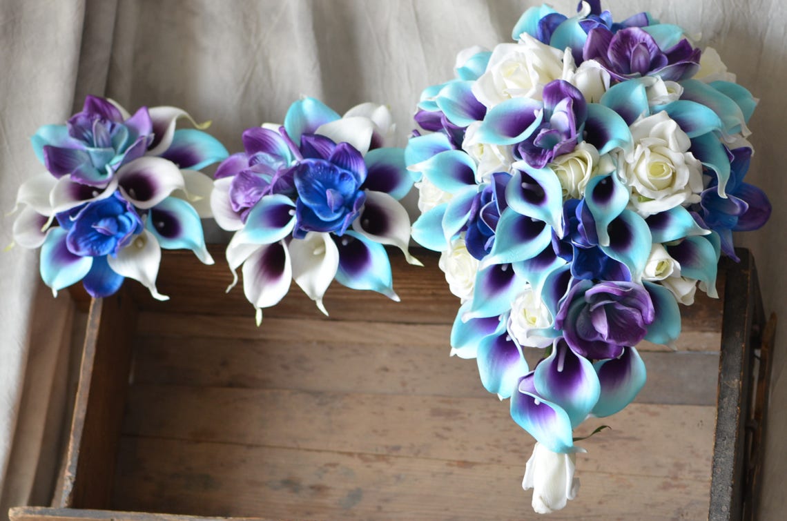 Blue Purple Bouquets Orchids Callas Roses Wedding Bouquets image 3