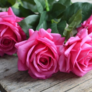 29.5&quot; Fuchsia/Hot Pink Real Touch Roses, High Quality Artificial Flower | DIY Florals Supply | Wedding/Home/Kitchen Decoration | Gifts