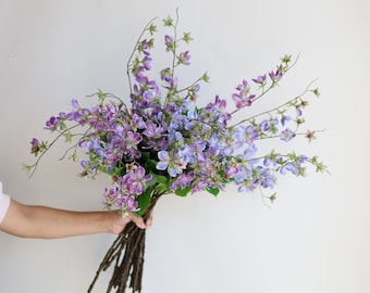 31" Artificial Fake Clerodendrum Wallichii Blossom Branch With Buds-Blue/Purple, Wallich's glorybower, DIY Wedding/Home/Kitchen Decorations