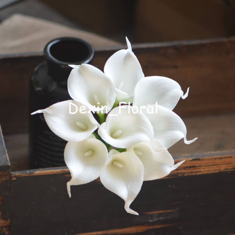 9 Stems Real Touch White Ivory Calla Lilies, Faux Flowers, Wedding Home Decorations, DIY Florals Bouquets, Cream White image 3