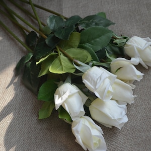 17 Cream White Real Touch RoseBuds, DIY Florals Wedding/Home Decoration Gifts, DIY Bouquets/Centerpieces image 4