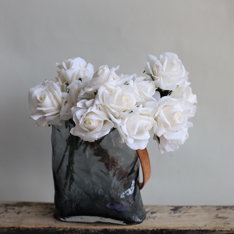 5 Stems Real Touch White Roses Bundle, Artificial Flowers, DIY Florals