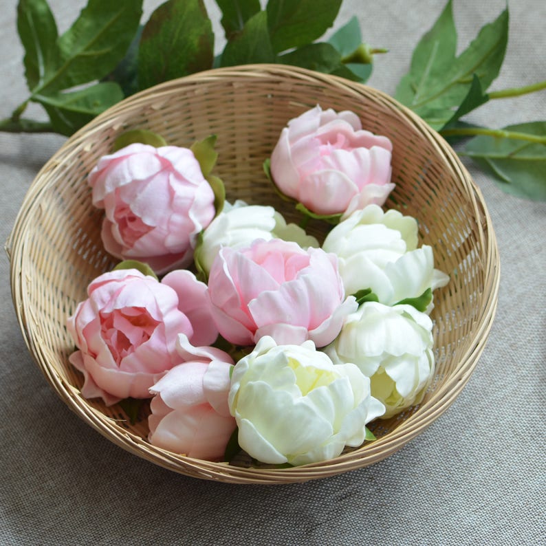 5 Heads Pink Ivory Peony Blooms Real Touch Flowers Peonies Etsy